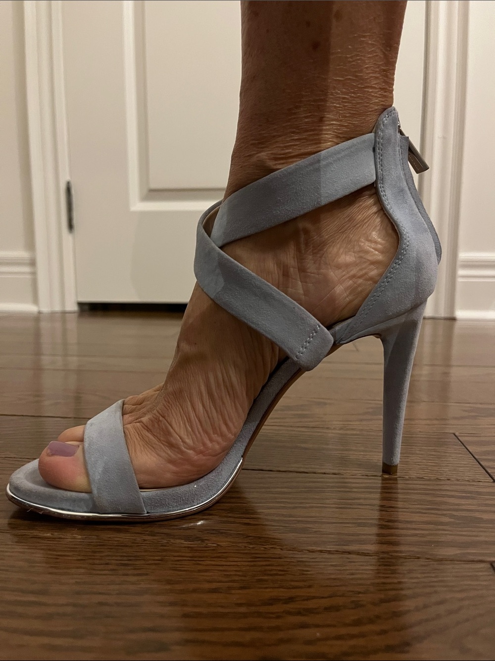 Kenneth Cole Light Blue Suede Crisscross Ankle Strap Heel
